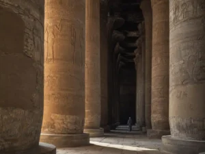 Temple of Philae seen from a motorboat approaching across the water.