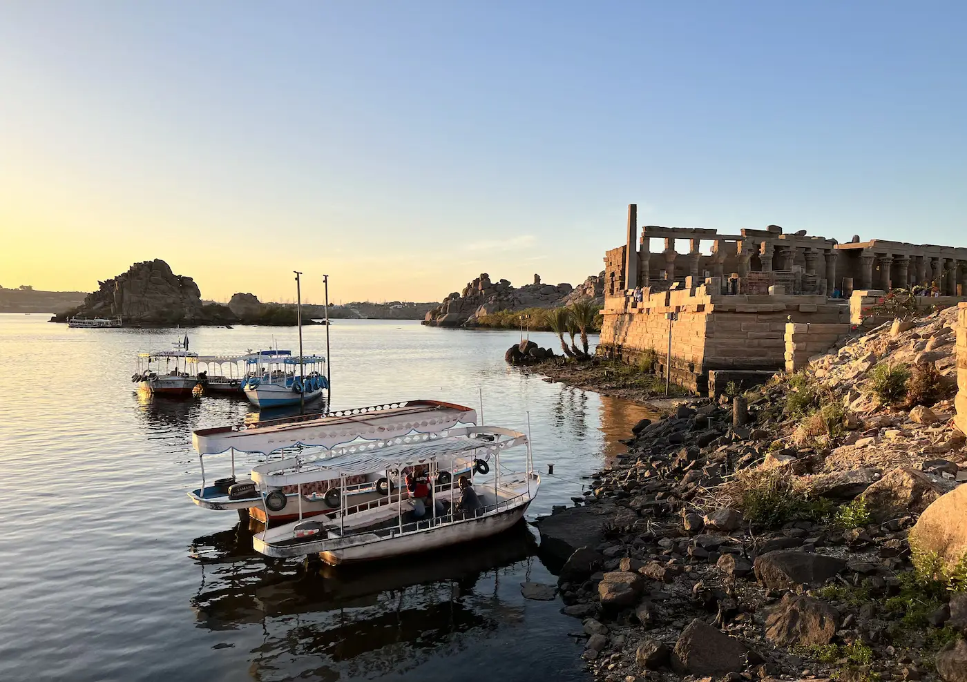 Sunlit stonework at Philae Temple, where shade and sun cover matter
