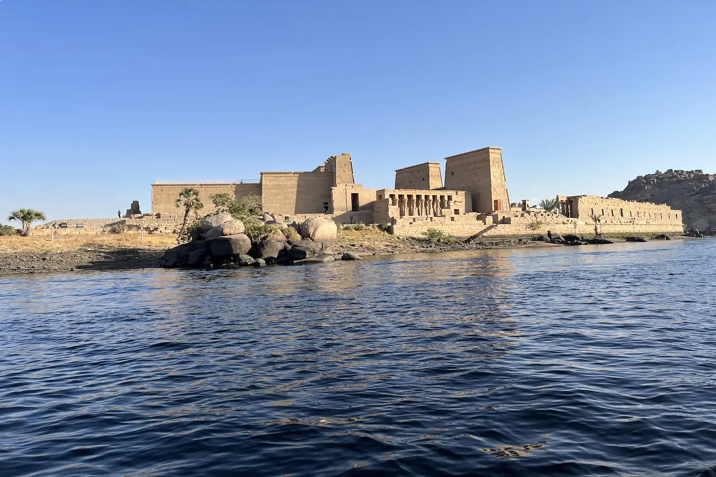 Stone columns and carvings at Philae Temple near Aswan