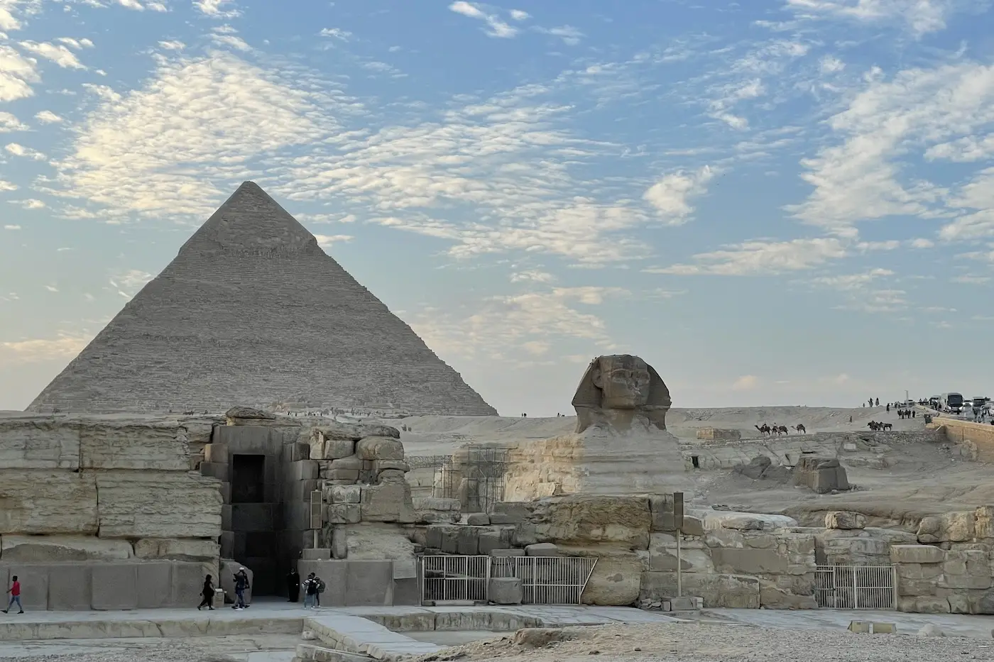 The Great Sphinx in front of the Pyramids of Giza on day one in Cairo